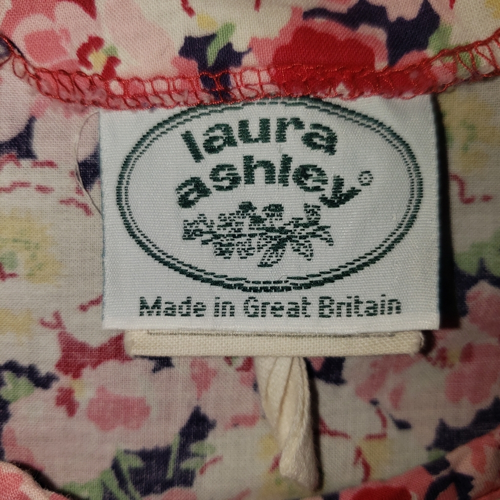 LAURA ASHLEY Vintage 80s Puff Sleeve Red Floral Button Up Dress 30" Waist 10 - Picture 10 of 14